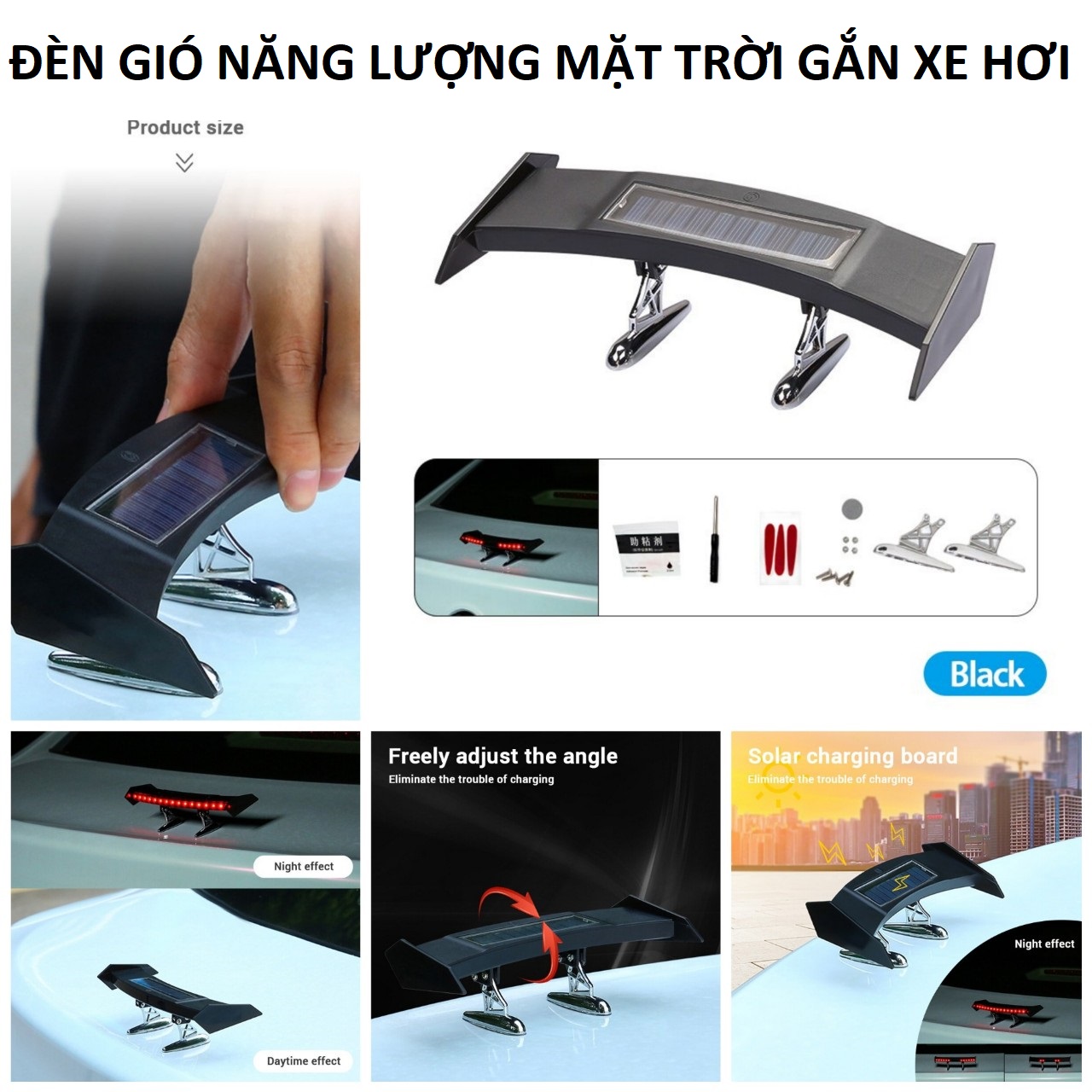 Đèn cánh gió gắn đuôi ô tô xe máy năng lượng mặt trời led cảnh báo kiểu audi chạy đuổi loại tốt siêu đẹp