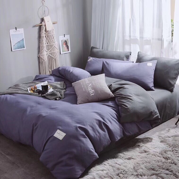 Bộ vỏ chăn drap gối cotton TC một màu