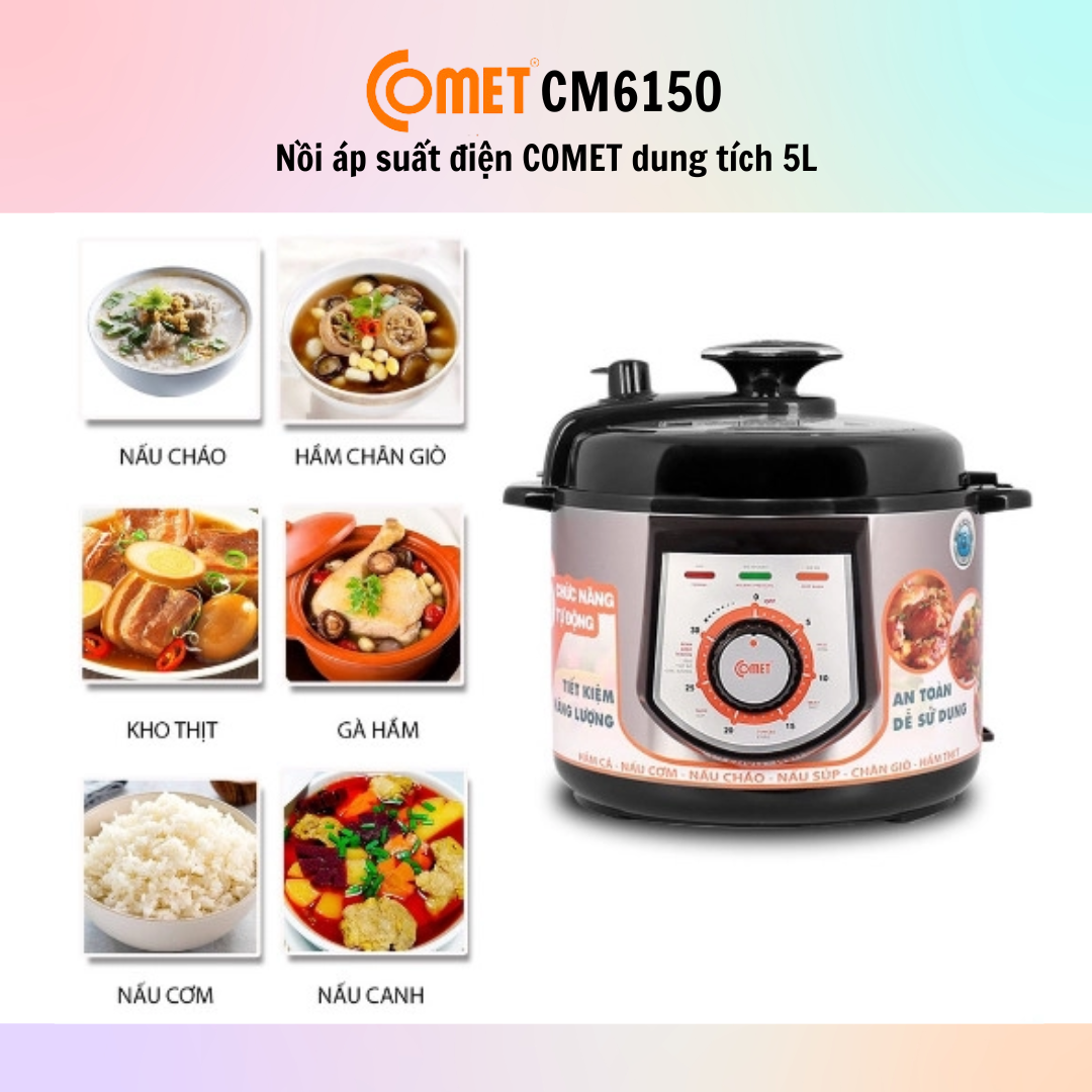 Nồi áp suất điện Comet CM6150 (5.0L) - CM6151 (6.0L) - Hàng Chính Hãng - Bảo Hành 12 Tháng