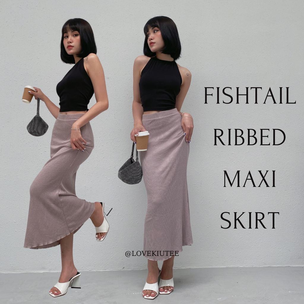 Chân váy dài đuôi cá Fishtail Ribbed Maxi Skirt LOVEKIUTEE