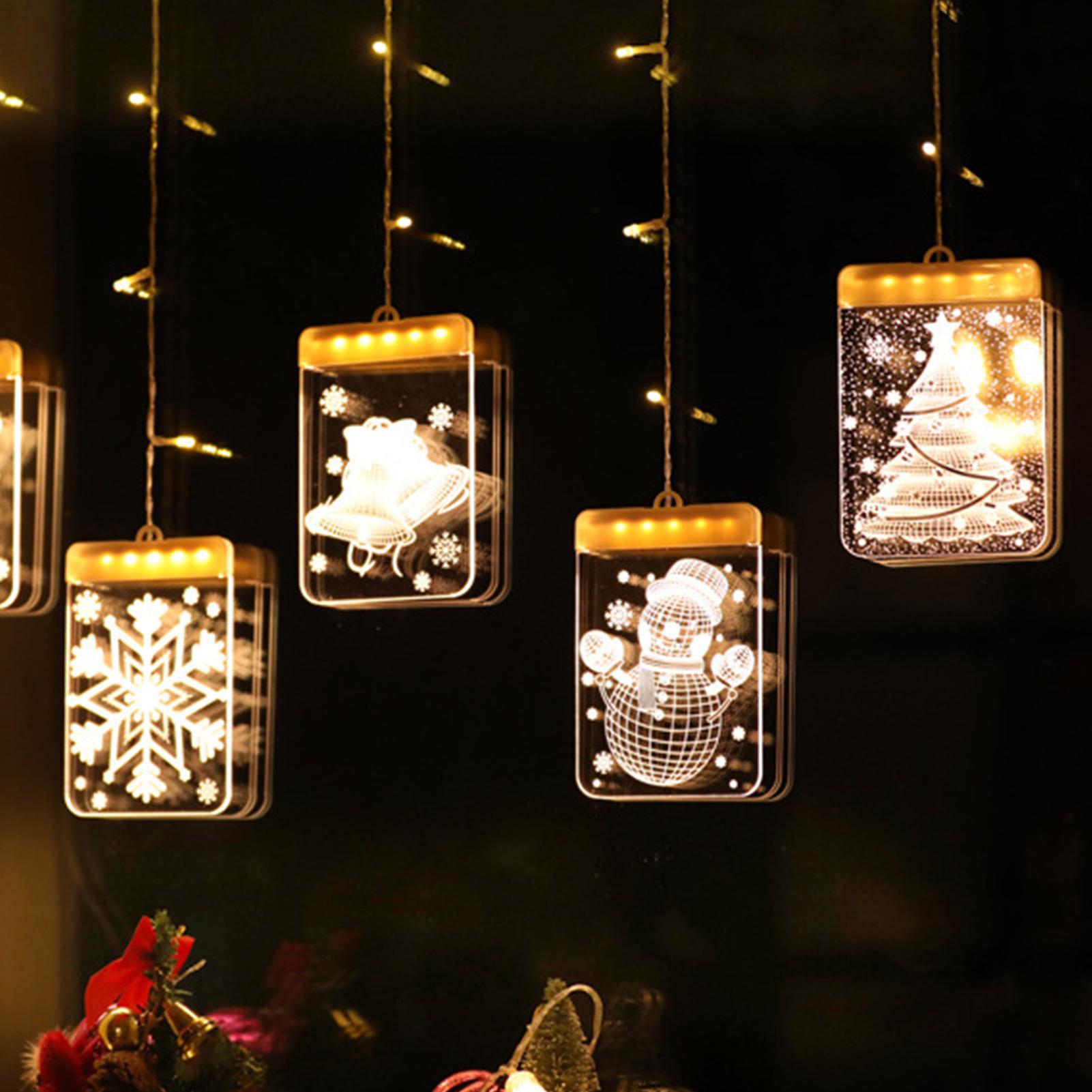 Đèn treo 3D lấp lánh được làm từ tấm acrylic trong suốt chất lượng cao,dây 5 chiếc màu trắng ấm áp trang trí giáng sinh