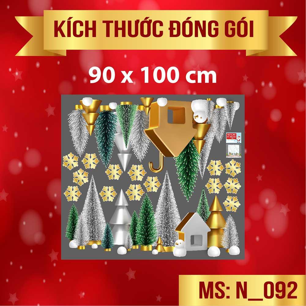 Decal trang trí noel hàng thông trắng xanh và bông tuyết