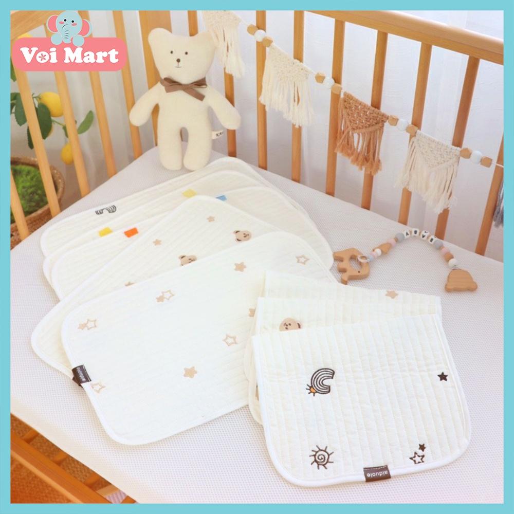 Gối Sơ Sinh Cho Bé Hàn Quốc Aiduole 3 lớp Họa Tiết Thêu Dễ Thương Chất Cotton Mềm, Thấm Mồ Hôi Bảo Vệ Đầu