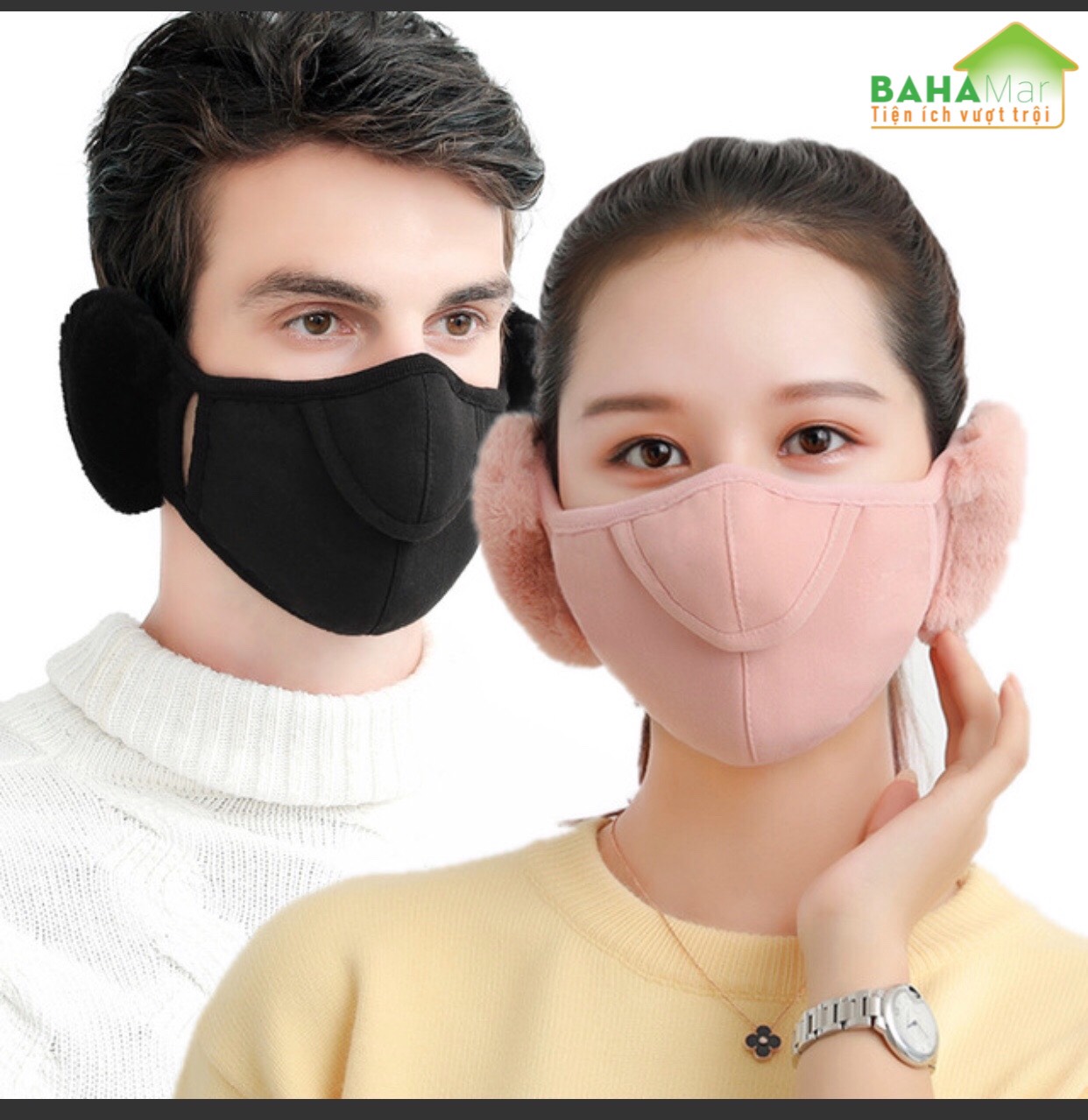 KHẨU TRANG TAI GẤU 2 TRONG 1 BAHAMAR kết hợp giữa khẩu trang và che bịt tai rất tiện và giữ ấm tốt khi ra ngoài vào mùa Đông lạnh