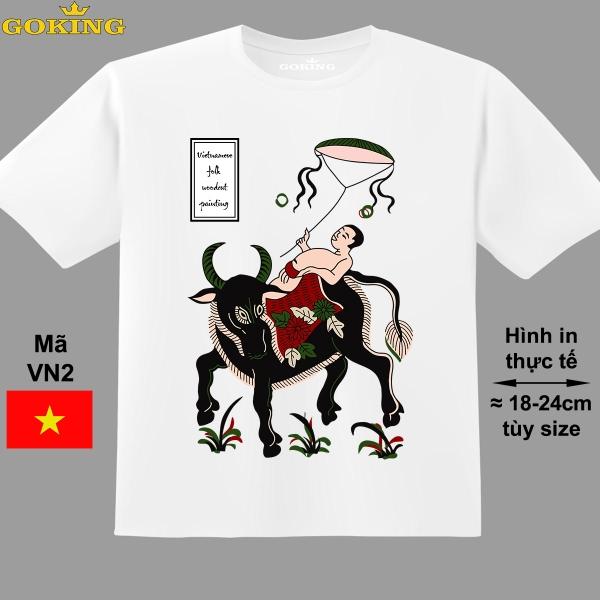 Mục đồng thả diều, mã VN2. Áo phông tranh Đông Hồ Việt Nam. Áo thun hàng hiệu Goking, form unisex cho nam nữ, trẻ em, bé trai gái. Quà tặng cao cấp