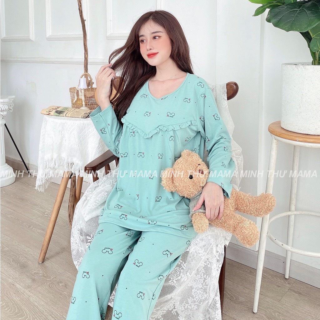 Bộ đồ bầu sau sinh mặc nhà Hàn Quốc, chất cotton, thoáng mát, tiện cho mẹ ty, size to