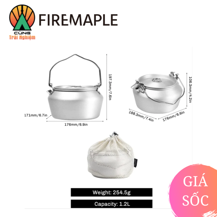 Ấm Đun Nước 1.2L siêu tốc hợp kim nhôm Fire Maple Chuyên Dụng Dã Ngoại FMC-NIMBUS-1200