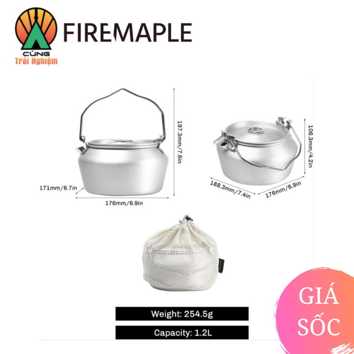 [CHÍNH HÃNG] Ấm Đun Nước 1.2L siêu tốc hợp kim nhôm  Fire Maple Chuyên Dụng Dã Ngoại FMC-NIMBUS-1200