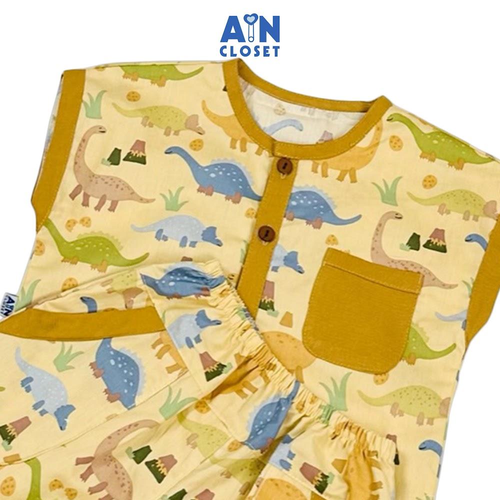 Bộ quần áo Ngắn bé trai họa tiết Khủng Long Cổ Dài nền vàng cotton - AICDBTNRRR32 - AIN Closet