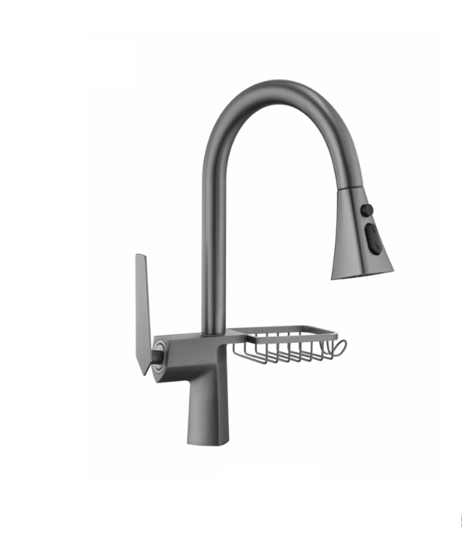 Vòi rửa nóng lạnh cao cấp dây rút xoay 360 đồng mạ PVD màu xám Juno sofa Teady VCCT-007 lux