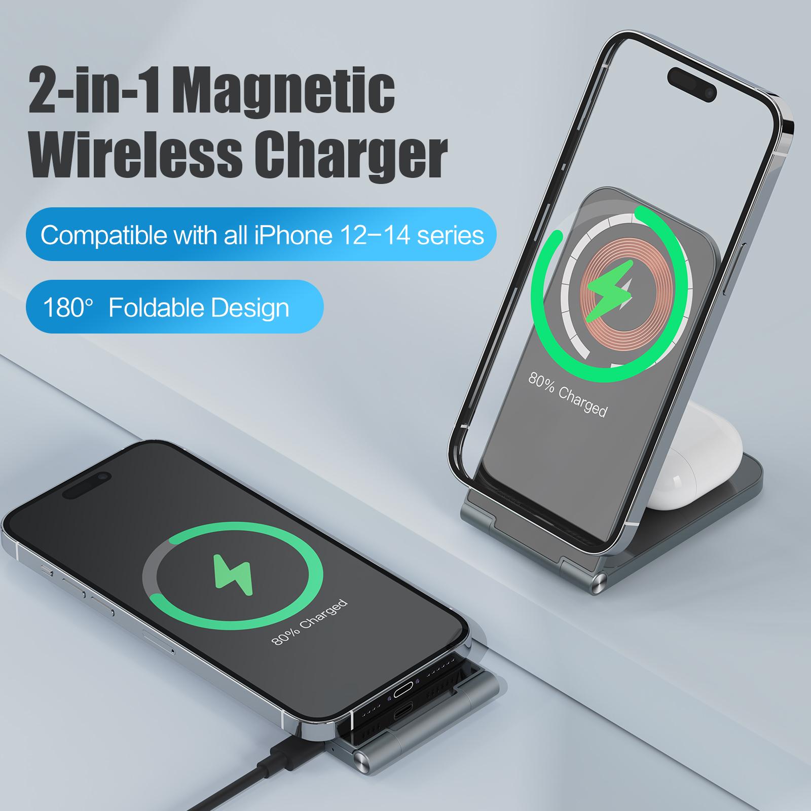 2 Trong 1 Bộ sạc không dây QI từ tính cho iPhone 14 13 12 Pro Max Sạc nhanh 15W Bộ sạc không dây cho AirPods Pro 2 3