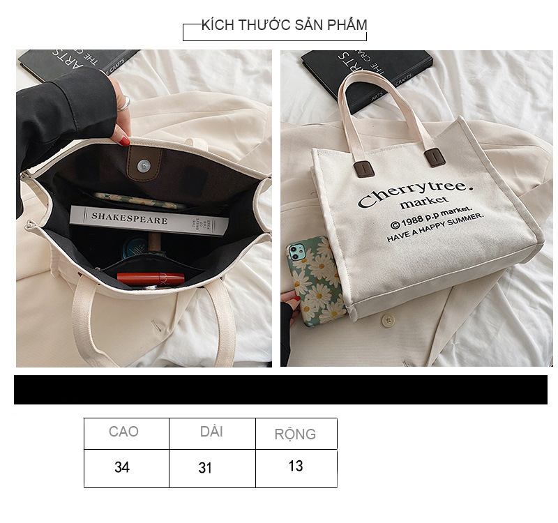 Túi tote bag túi vải canvas hai mặt họa tiết in chữ kiểu hàn quốc dễ thương TT04-C9353