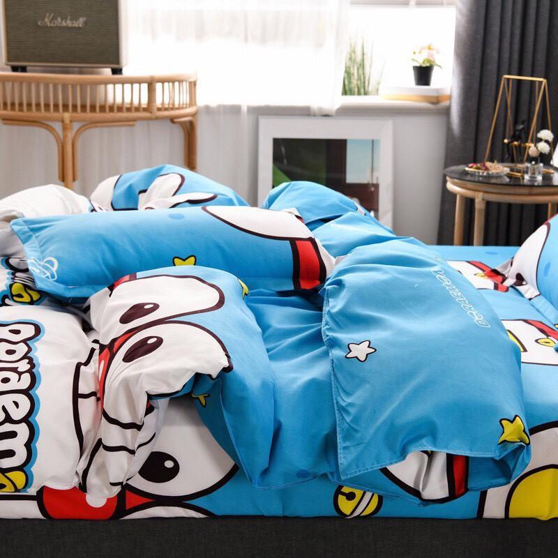 Bộ chăn ga Cotton Poly mẫu mới mặt cười ddoorremon đáng yêu - Hàng nhập khẩu