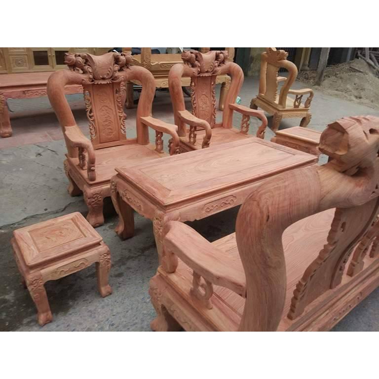 Bộ bàn ghế gỗ phòng khách minh quốc đào gỗ hương đá