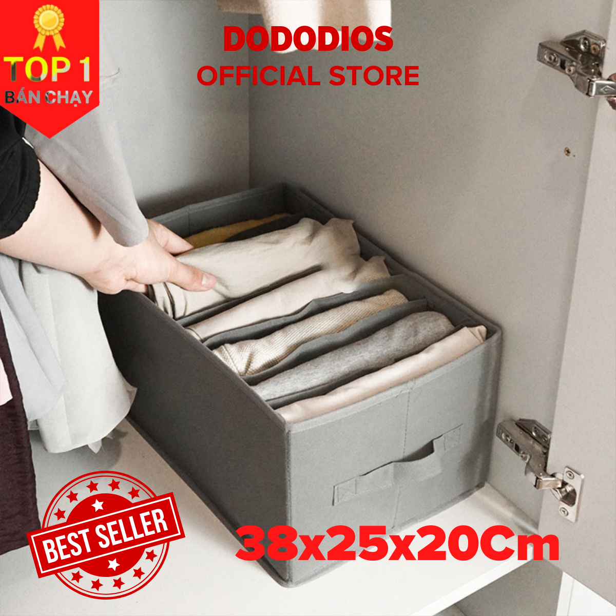 Bộ 2 hộp đựng đồ chia 7 ngăn sắp xếp quần áo dododios - Hộp vải đa năng HQ2 tiện ích, chất liệu cao cấp, phong cách Nhật Bản sang trọng