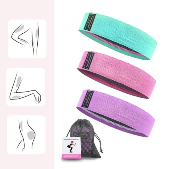 Bộ 3 Dây Kháng Lực Vải Tập Mông Mini Band Gym Yoga Siêu Bền + Tặng túi lưới + Túi Zip + Sách hướng dẫn tập