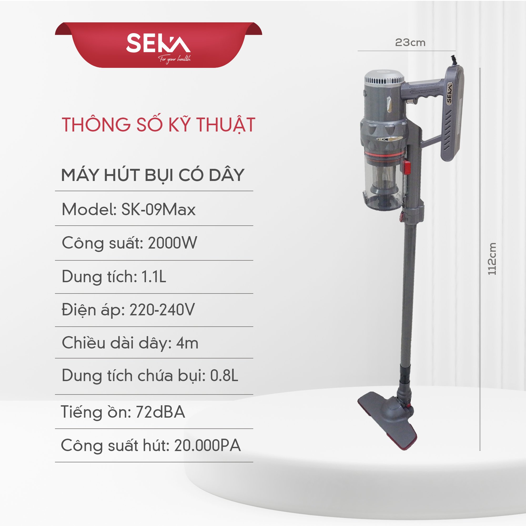 Máy Hút Bụi Cầm Tay SEKA SK-09Max Công Suất 2000W Lực Hút Cực Mạnh Làm Sạch Dễ Dàng hàng chính hãng