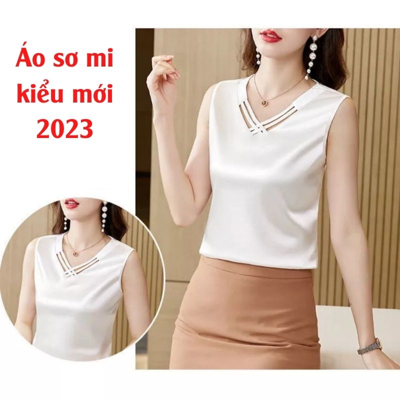 Áo Kiểu Nữ New Design Thiết Kế Dáng Áo Sơ Mi Suông, Cổ V Gọi Cảm Chất Lụa Satin Mịn, Thoáng Mát Nhiều Màu AO0011