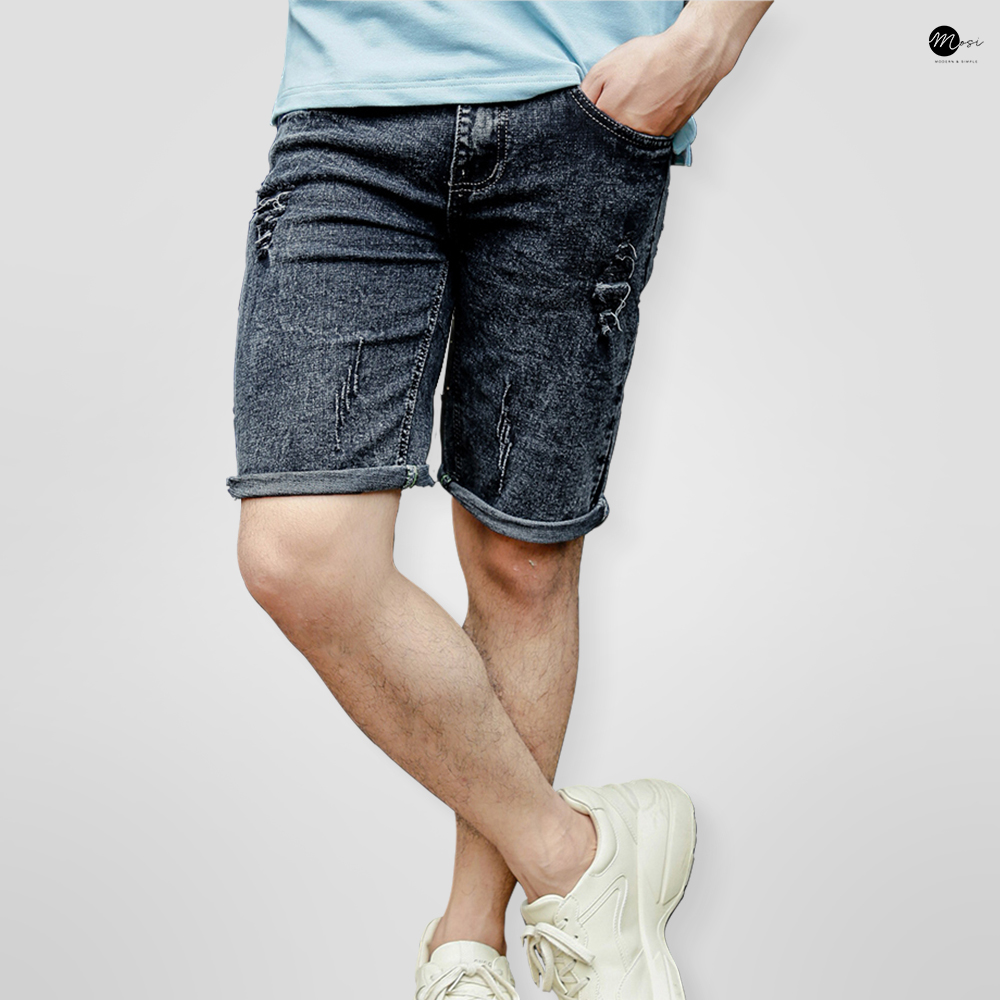 Quần Jean Short Nam Màu xám rách Cao Cấp Co Giãn Form Dáng Ôm Skinny Trẻ Cực Cool