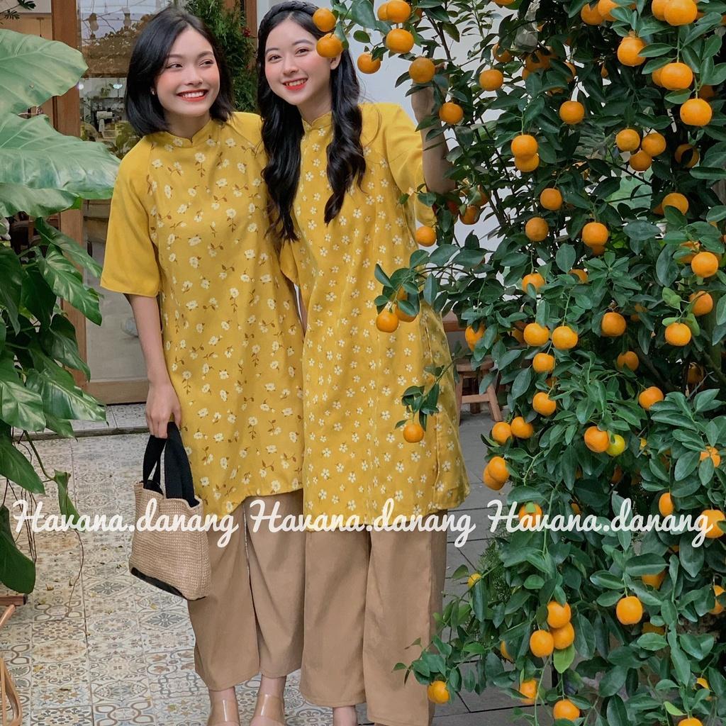 Áo dài cách tân họa tiết, áo dài nhung tăm dáng suông tay lửng