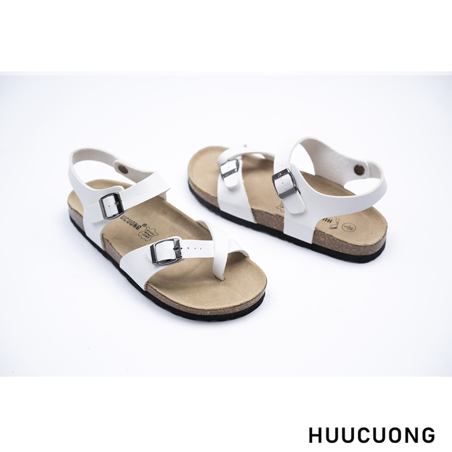 Sandal nữ xỏ ngón da pu trắng handmade