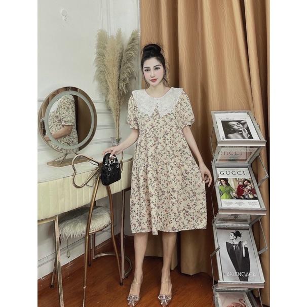 Đầm bầu hoa mùa hè cổ bèo thời trang