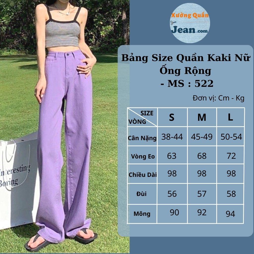 Quần Kaki Nữ Ống Rộng Dáng Suông Lưng Cao Màu Tím Sang Chảnh Size SML - 522