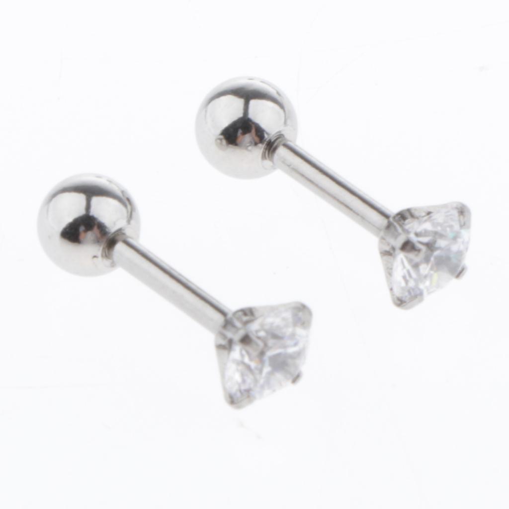 2X 6 Pairs Stainless Steel Ball Screw Back Earrings Star Heart Moon Stud Silver