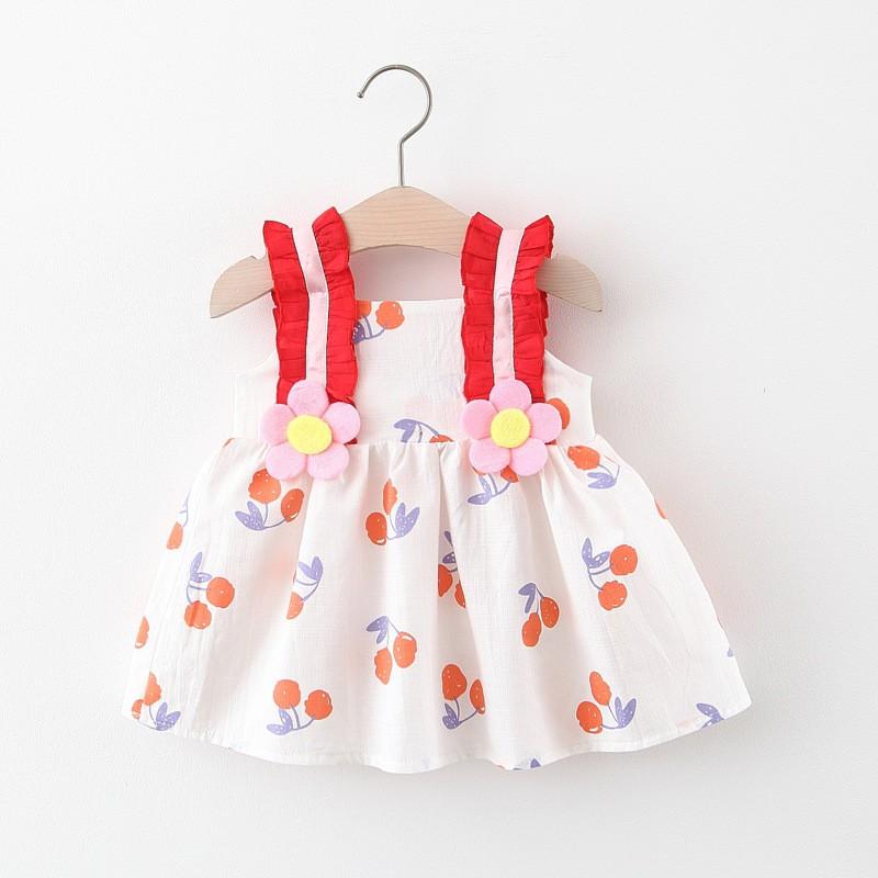 Váy Hai Dây Mùa Hè Bé Gái Hoa Nhí Đi biên Màu Cam , xanh , tím Anna store