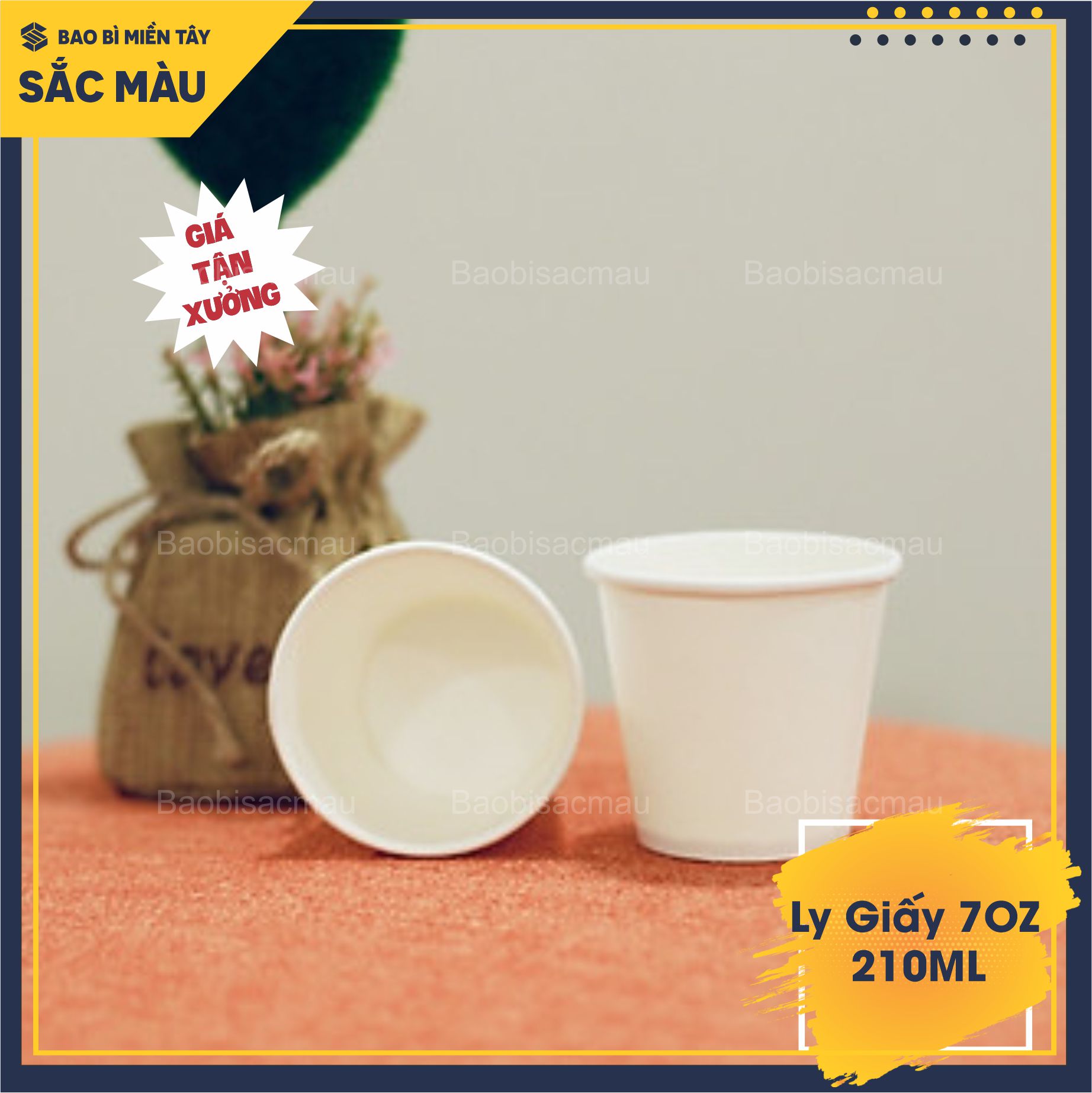 Sỉ 50 cốc giấy/ ly giấy uống nước văn phòng 7oz dung tích 210ML