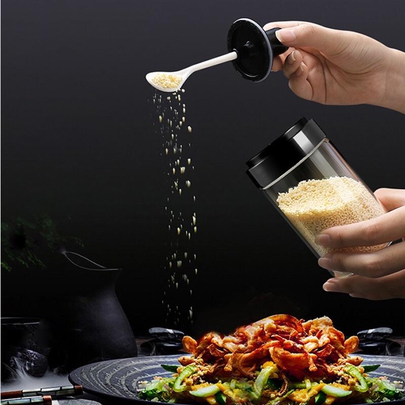 Hũ đựng gia vị thuỷ tinh có nắp kèm thìa - Hủ gia vị kèm muỗng - Lọ đựng gia vị