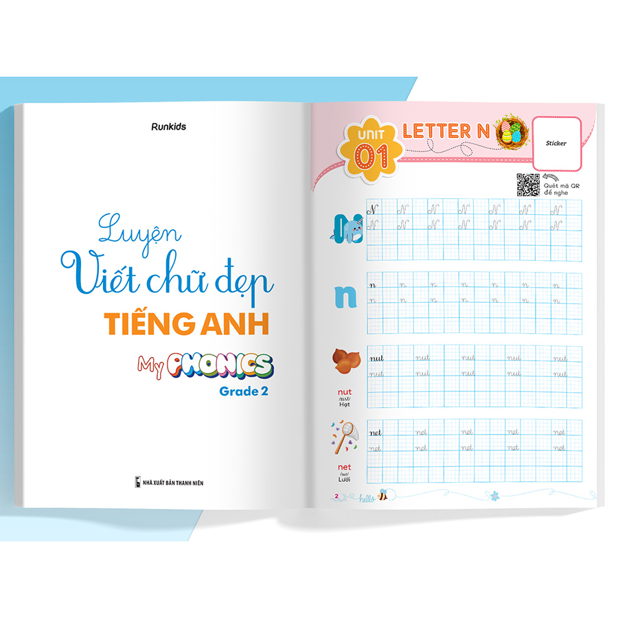 Combo Luyện viết chữ đẹp tiếng Anh My Phonics Grade 1, 2