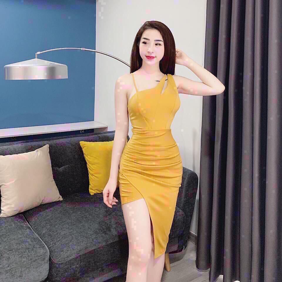 Đầm body 2 dây khoét 1 bên vai cực sexy