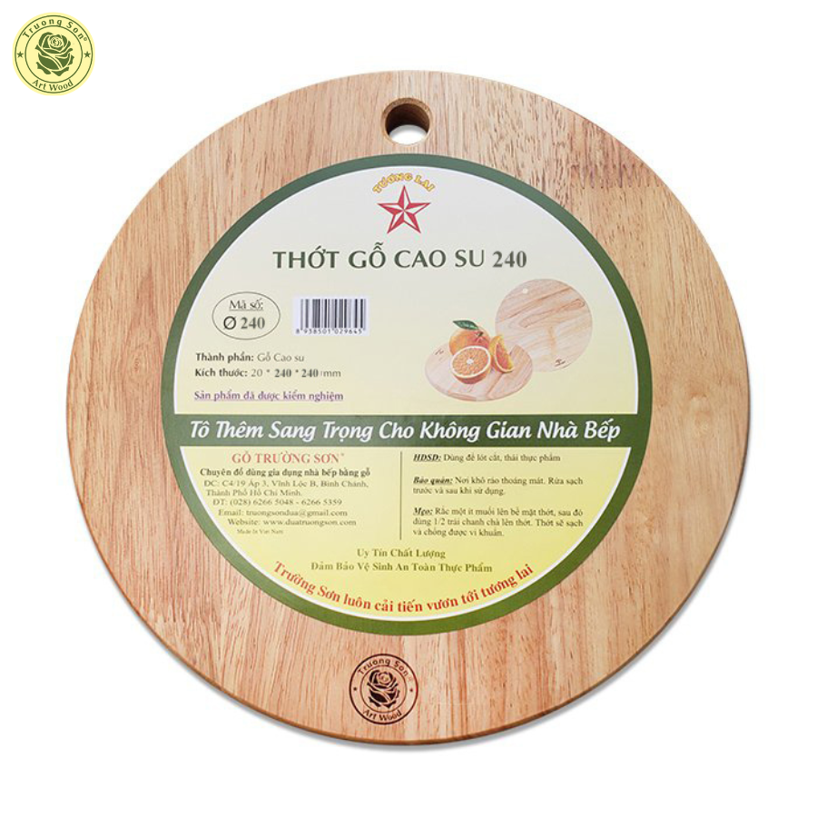 Thớt Gỗ Cao Su Hình Tròn Ø300 - Đồ Dùng Gia Dụng Nhà Bếp Thương Hiệu Trường Sơn