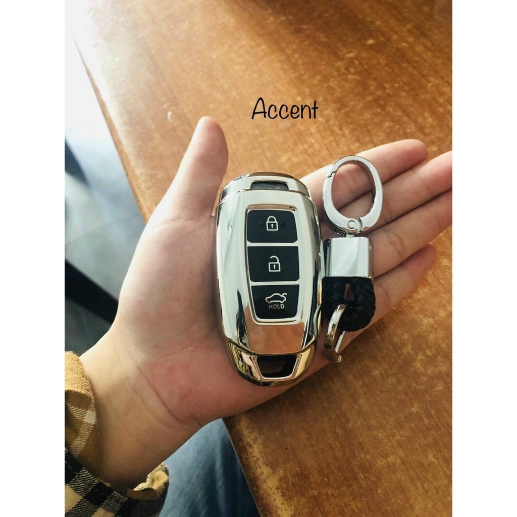 Ốp Chìa Khóa Silicon Tráng Gương Cho Xe Accent, Santafe, Kona - kèm móc