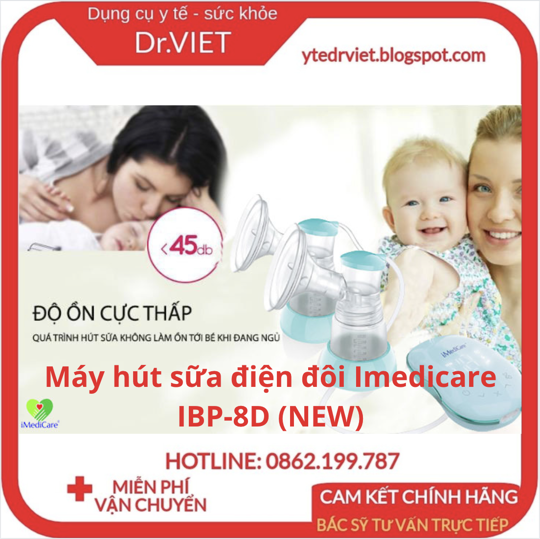 Máy hút sữa điện đôi Imedicare iBP-8D (NEW) (Hàng Chính Hãng)