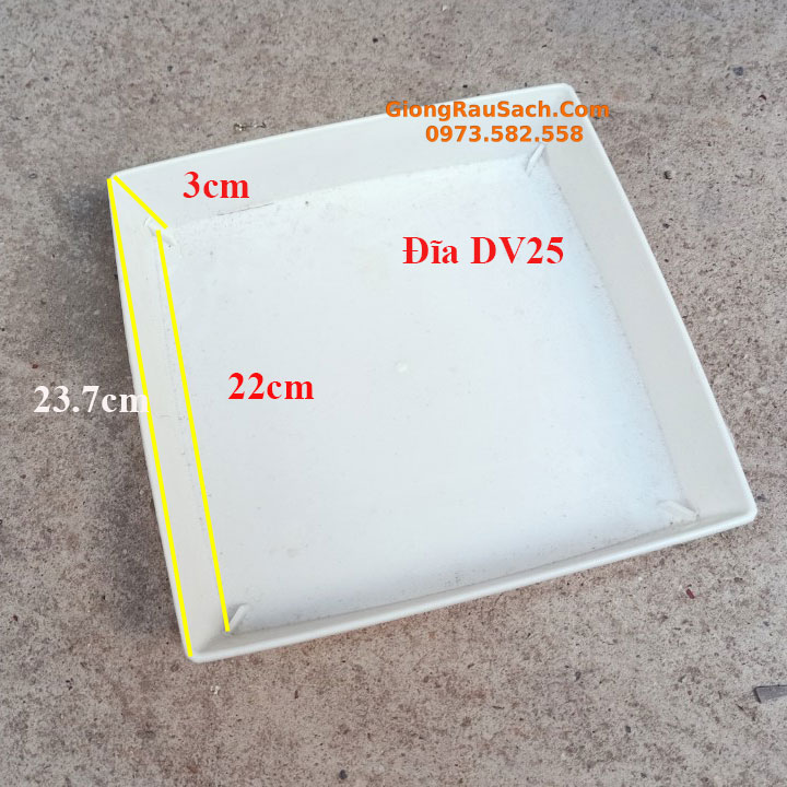 Combo 5 khay Đĩa Lót Hứng Nước Chậu Trồng Cây Cảnh DV25 Vuông Viền 22.7cm lọt lòng 22cm