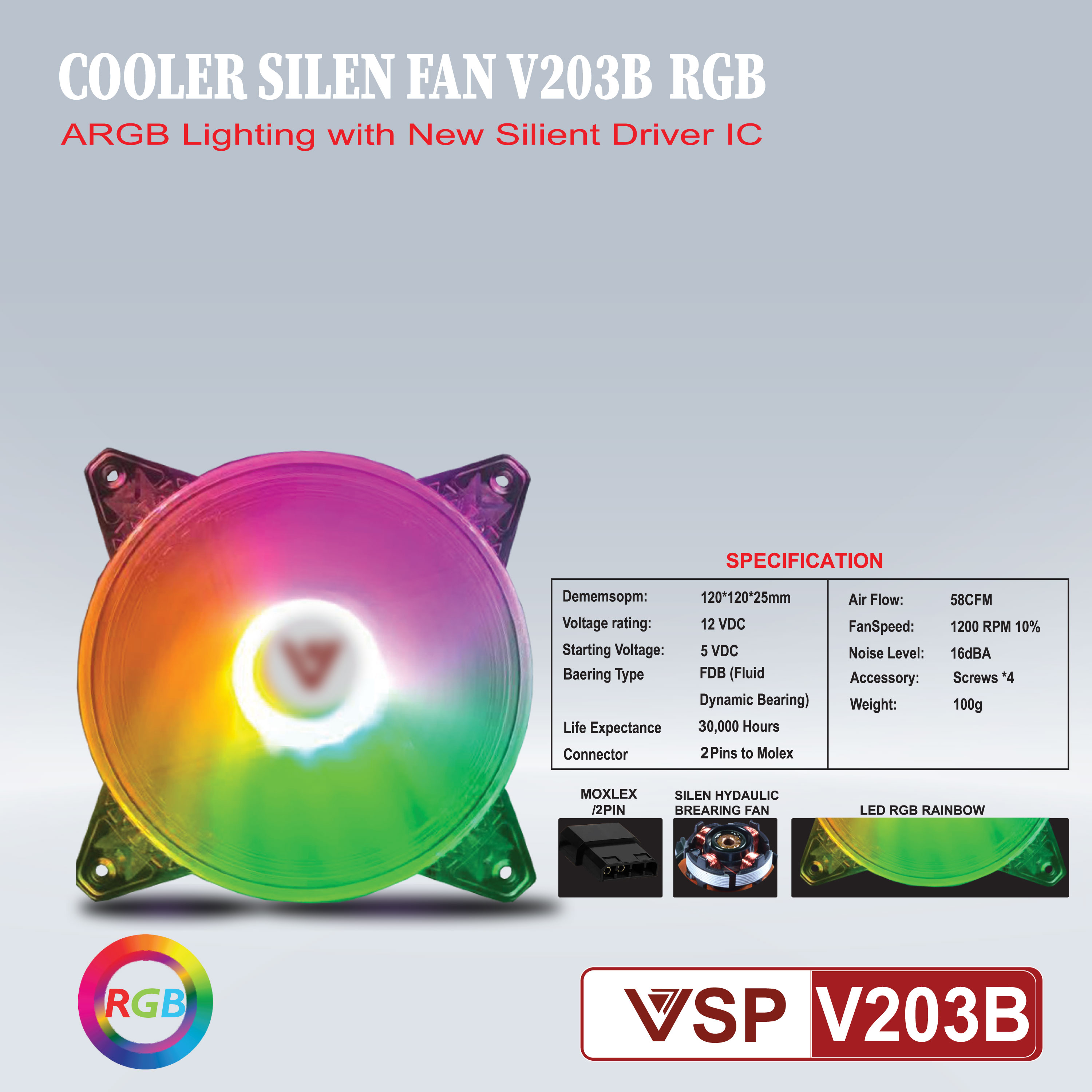 Fan V203B LED RGB - HÀng chính hãng