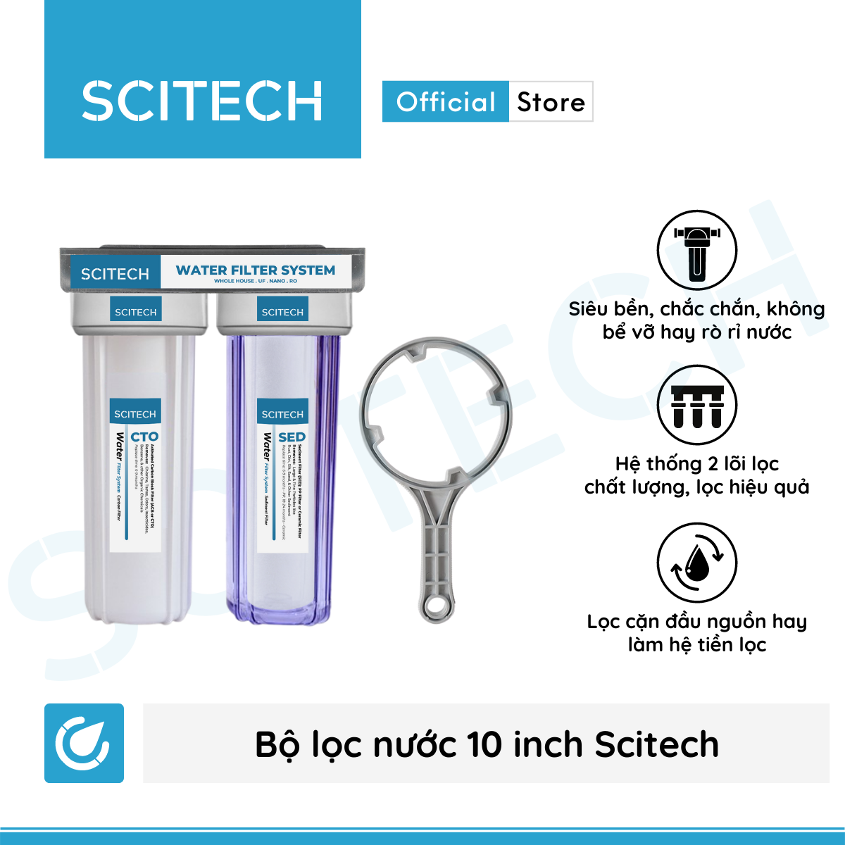 Bộ lọc nước sinh hoạt, bộ đôi lọc thô 10 inch Scitech (2 cấp lọc) - Hàng chính hãng