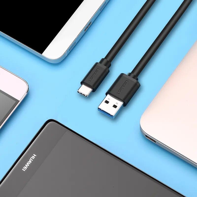 Ugreen UG20881US184TK 0.5M màu đen Cáp dữ liệu USB 3.0 sang Type-C truyền dữ liệu từ máy tính ra điện thoại dài - HÀNG CHÍNH HÃNG