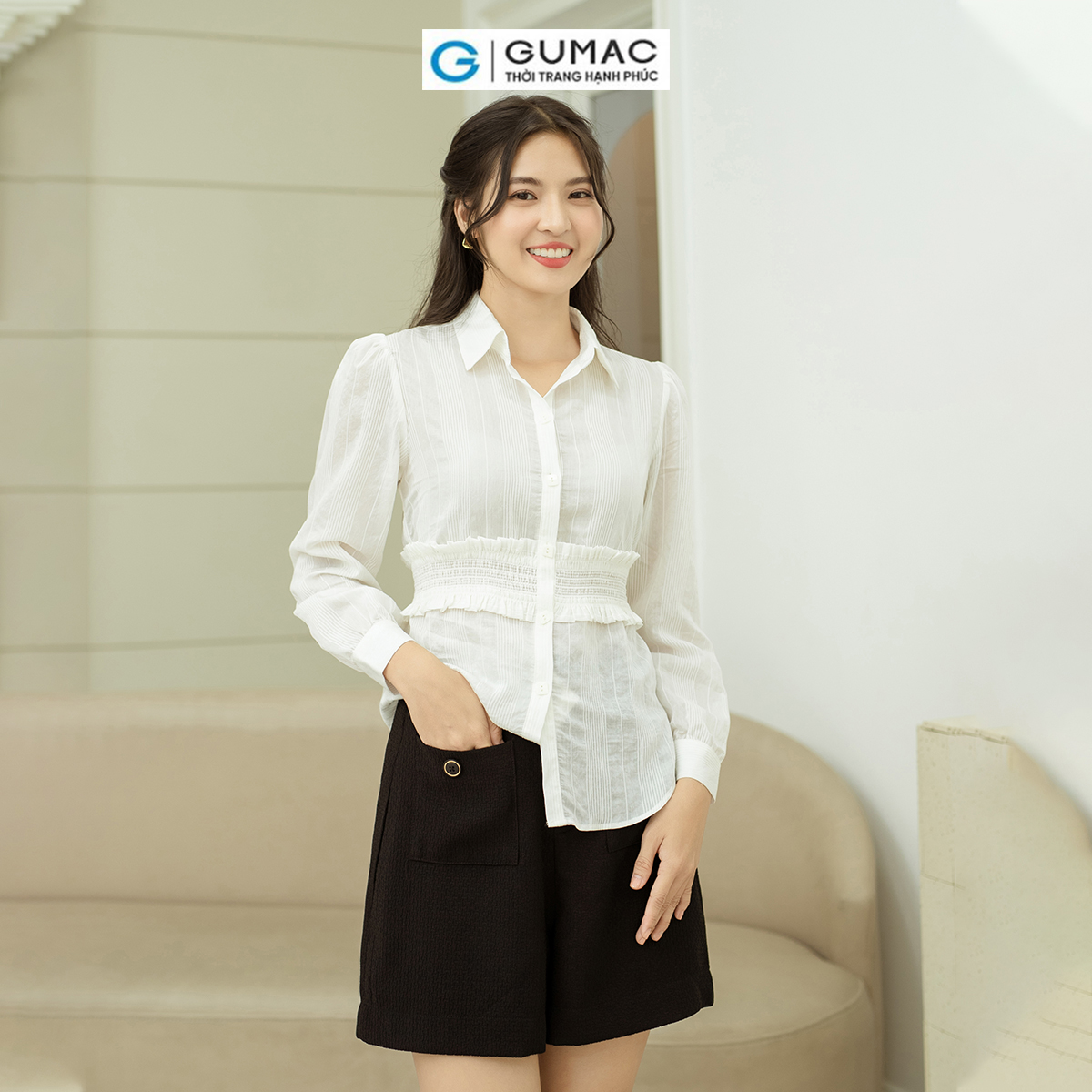 Áo sơ mi eo kiểu GUMAC AD08070
