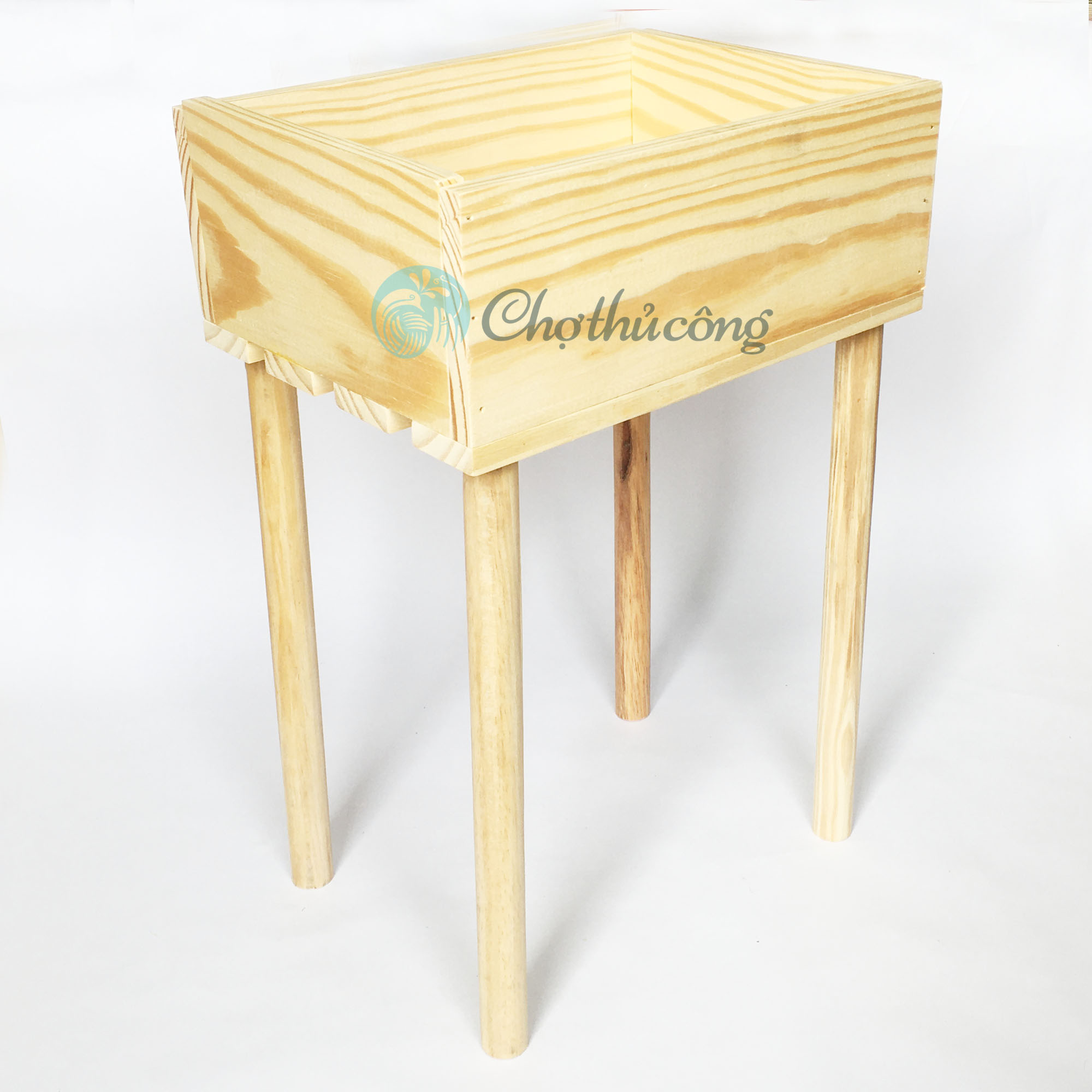 Chậu gỗ trồng cây trang trí từ gỗ thông tự nhiên, chậu trồng cây gỗ pallet - kệ gỗ khay gỗ decor có chân
