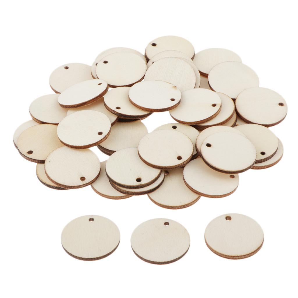 50x Unfinished Round Circle Pieces Plaques with Hole DIY Crafts