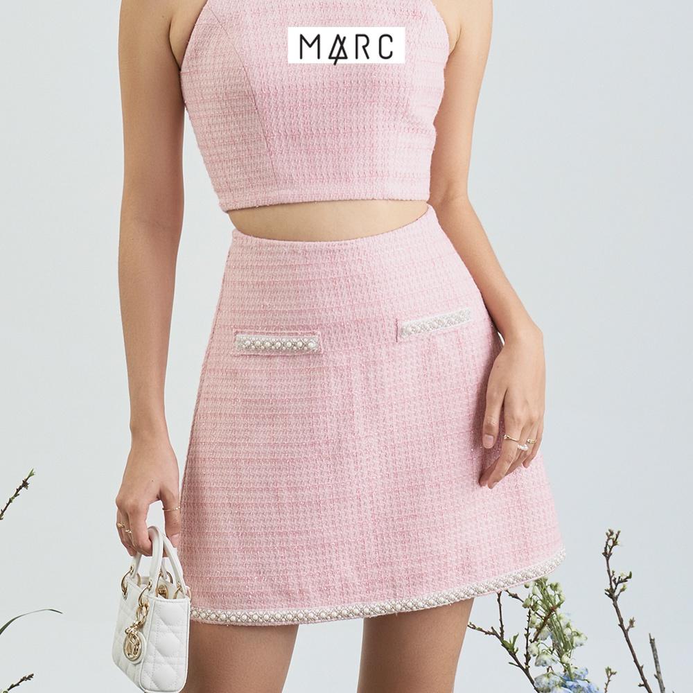 Váy nữ MARC FASHION tweed mini form A phối viền ngọc trai FALH112122