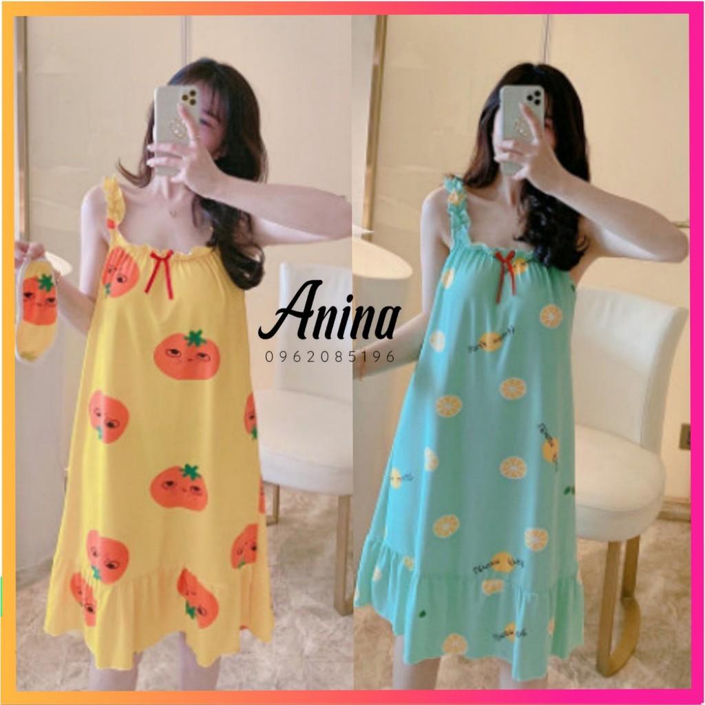 Váy Ngủ 2 dây dáng suông chất thun sữa mềm mát - Đầm bầu mặc nhà họa tiết ngộ nghĩnh dễ thương V2D88