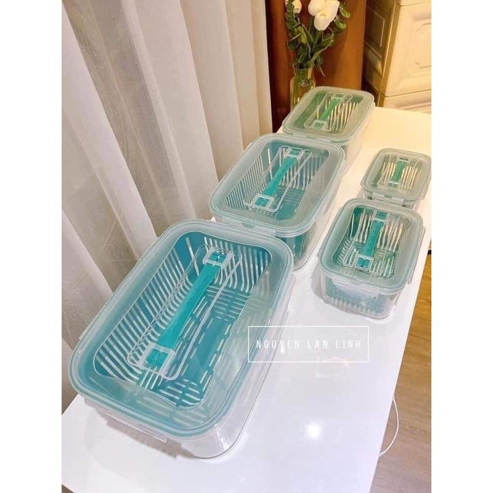 Set 5 hộp kèm rổ có nắp đậy hút chân không, ️Bộ 5 hộp đựng thực phẩm tách nước tiện dụng kích thước khác nhau( hàng đẹp)