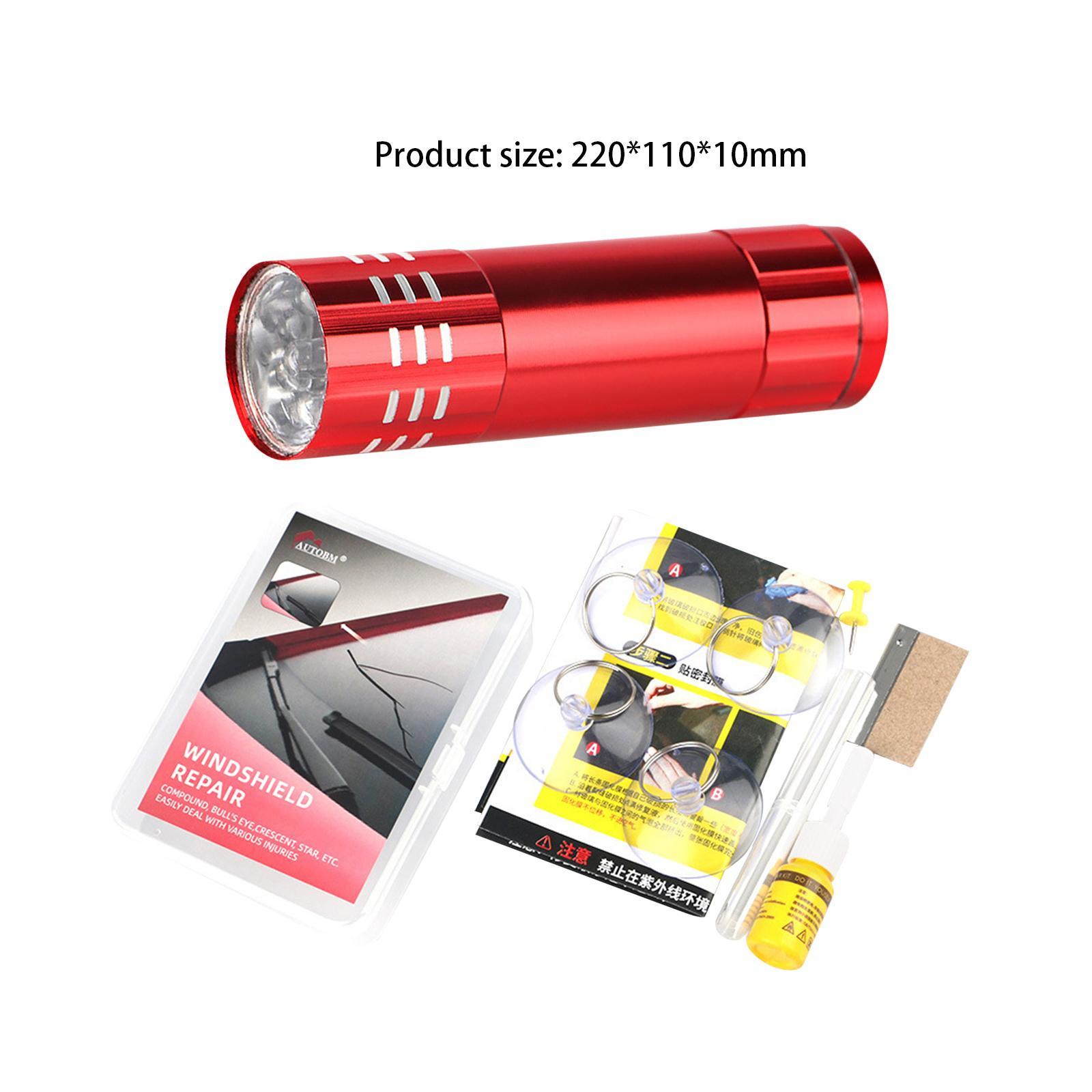 Windshield Crack Repair Set Window Glass ,Curing Lamp, Quick Fix Automotive Glass Repair Fluid for Cracks Star Shaped Crack