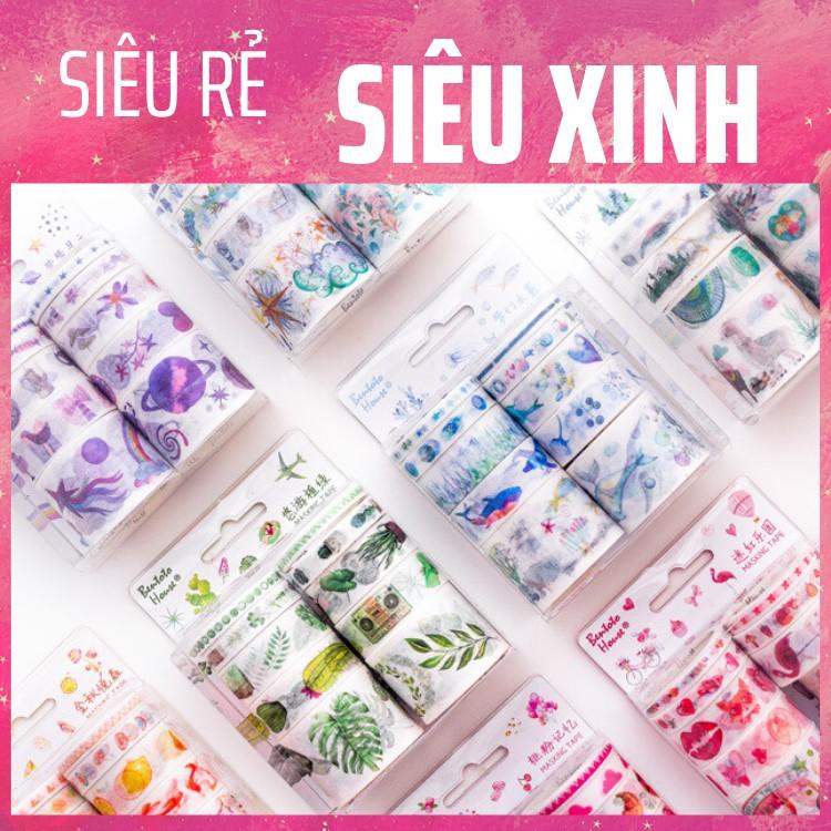 Set 10 Cuộn băng dính Băng Keo Washi Tape Trang Trí Planner Nhiều Chủ Đề