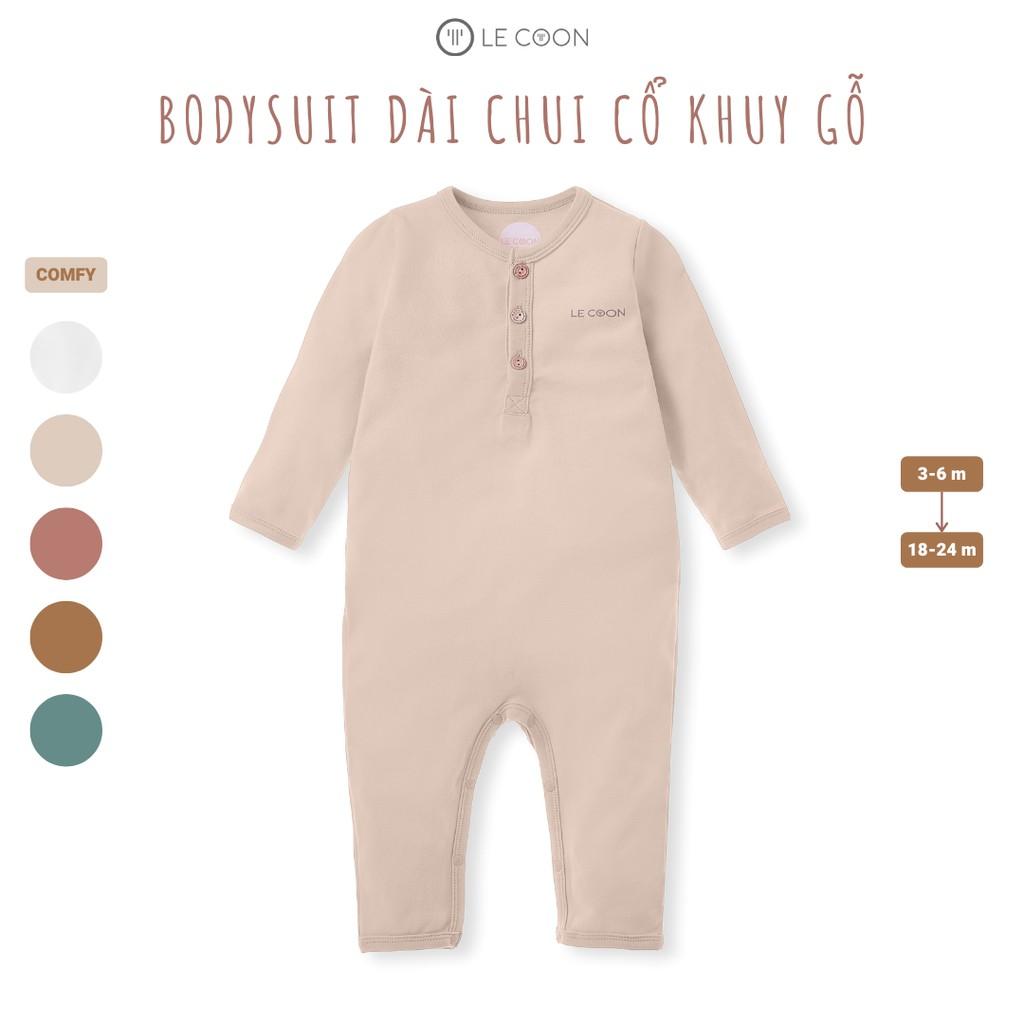 Bodysuit dài chui cổ khuy gỗ LC0549 Le coon - Be,9-12M