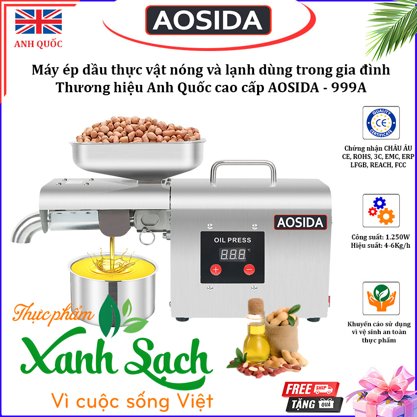 [HÀNG NHẬP KHẨU] Máy ép dầu thực vật nóng và lạnh dùng trong gia đình, công suất 1250W - Thương hiệu Anh Quốc cao cấp AOSIDA 999A